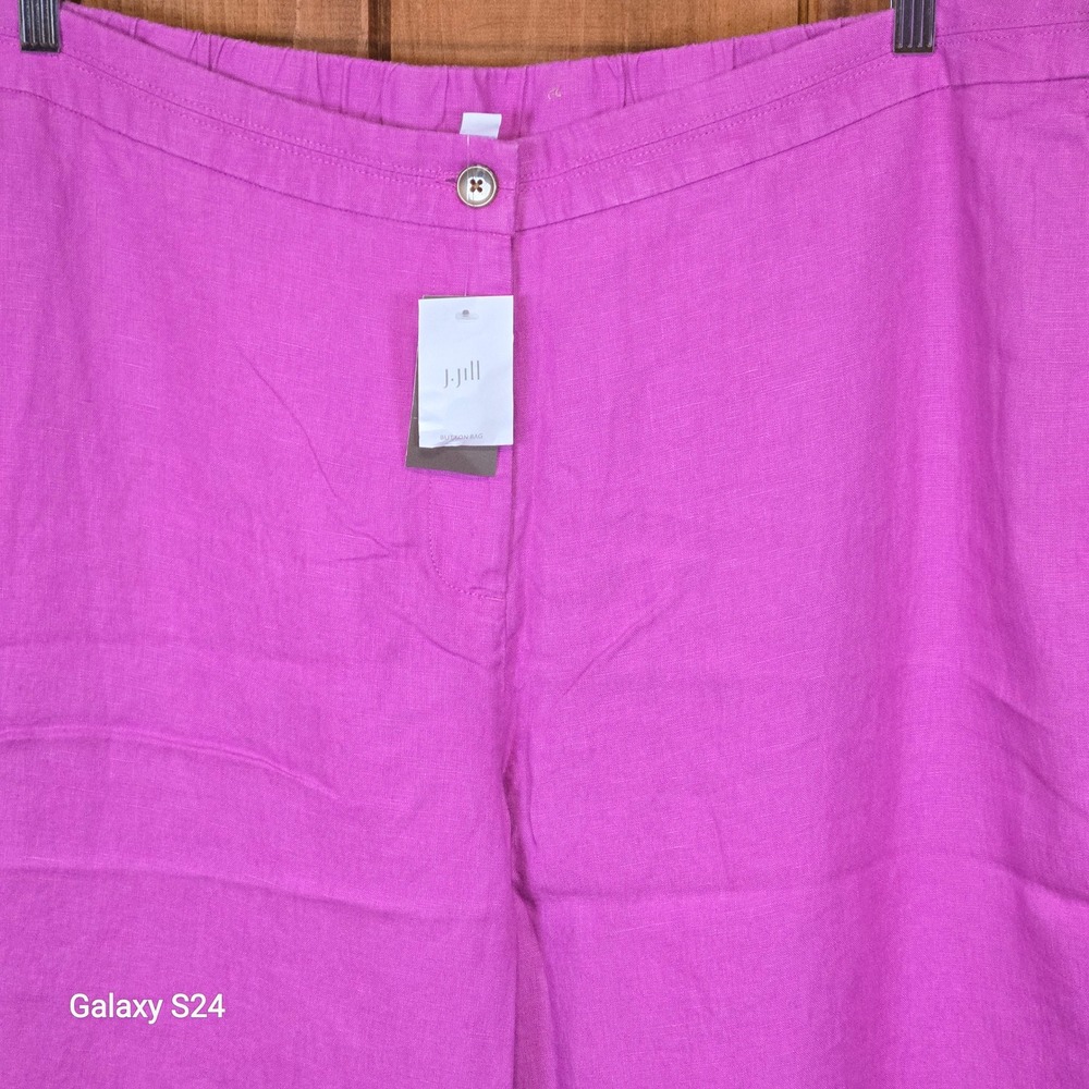 Jill Jill Jill Love Linen Cropped Pants Womens 3X Magenta‎ Elastic Waist